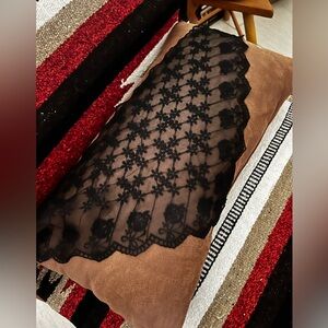 Chic Brown headscarf  with Black Lace Accent